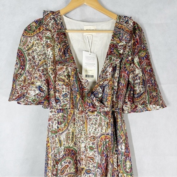 Sézane Paula Metallic Shimmer Silk Midi Dress Paisley Size US 2 - Picture 6 of 15